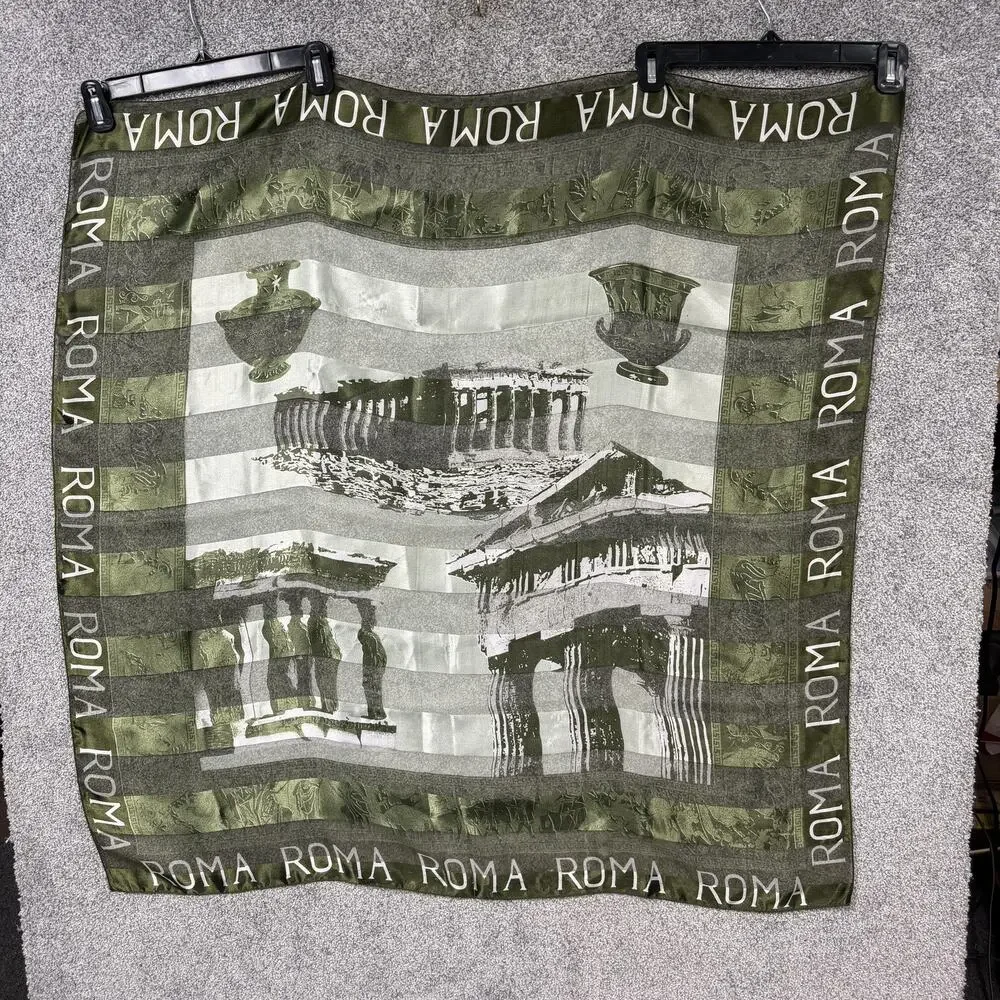 Vintage Y2K Roma Square Scarf 38x39 Mediterranean Greco Roman Italian European